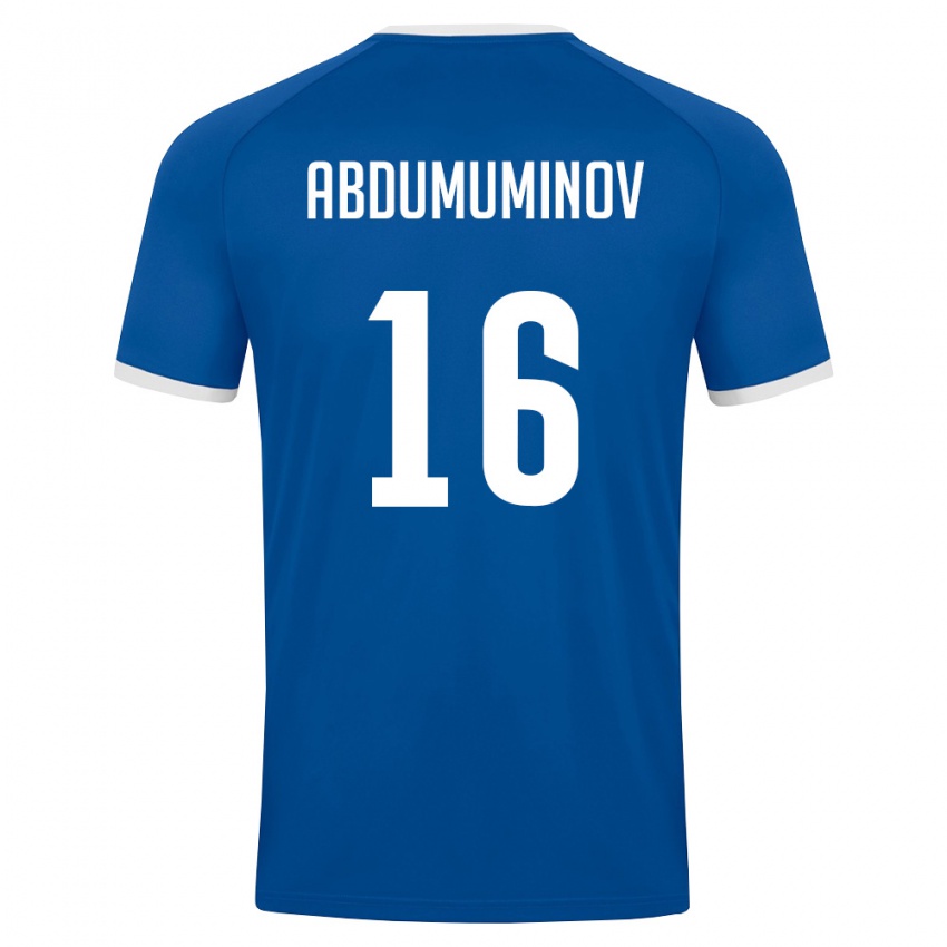 ילדים אוזבקיסטן Azizbek Abdumuminov #16 כחול מלכותי לבן ג'רזי ביתית 26-28 חולצה קצרה