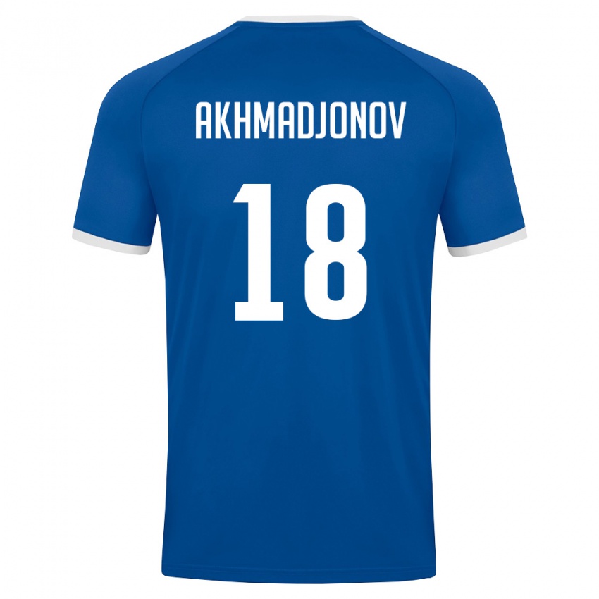 ילדים אוזבקיסטן Narimonjon Akhmadjonov #18 כחול מלכותי לבן ג'רזי ביתית 26-28 חולצה קצרה