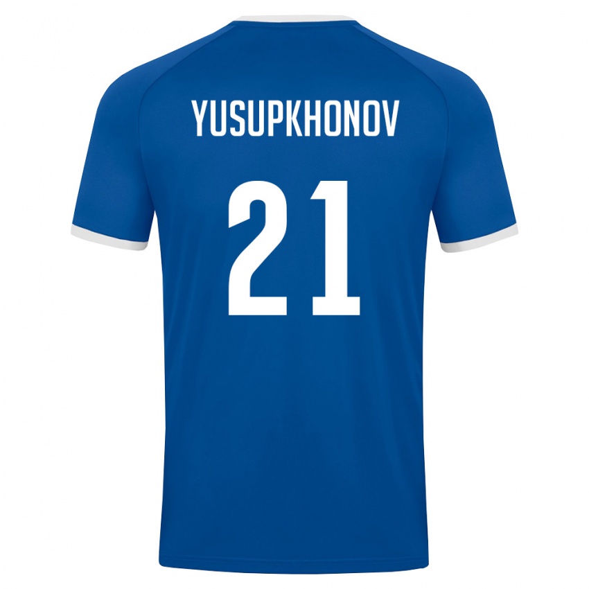 ילדים אוזבקיסטן Zayniddin Yusupkhonov #21 כחול מלכותי לבן ג'רזי ביתית 26-28 חולצה קצרה