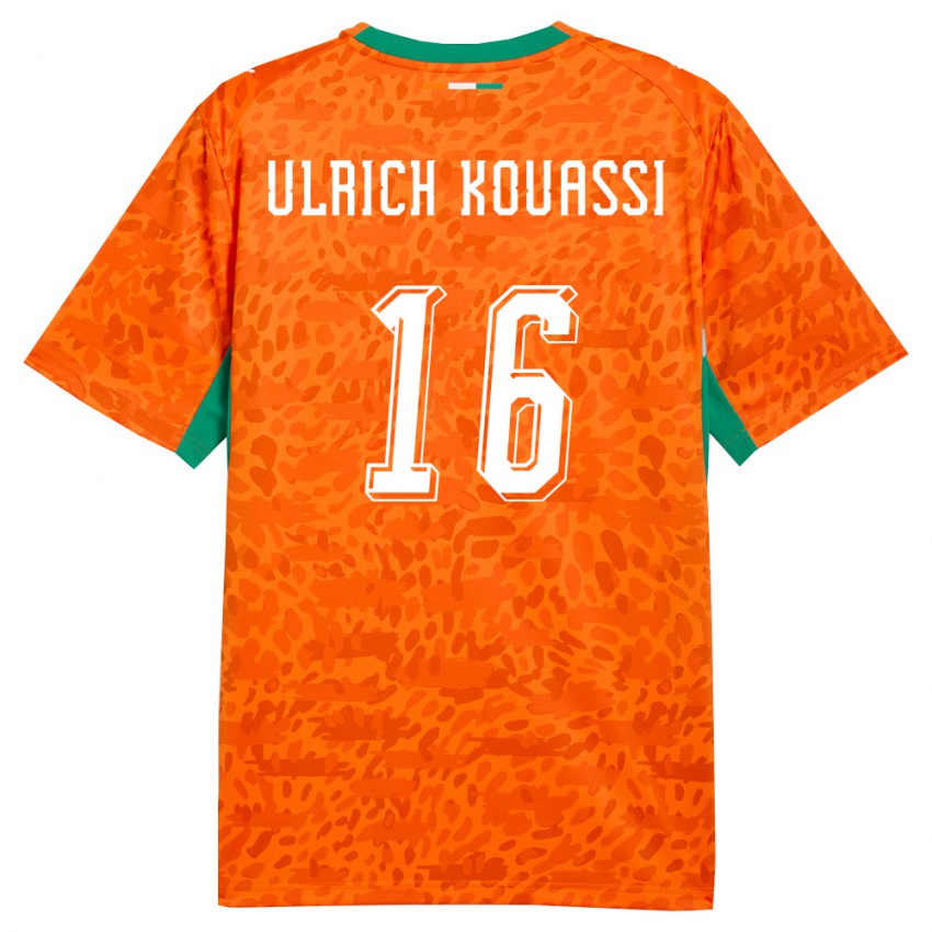 ילדים חוף השנהב Landry Ulrich Kouassi #16 כתום ירוק לבן ג'רזי ביתית 26-28 חולצה קצרה
