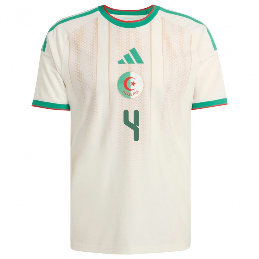 ילדים אלג'יריה Mohammed El Amine Zaouia #4 שמנת ירוק אדום ג'רזי ביתית 26-28 חולצה קצרה