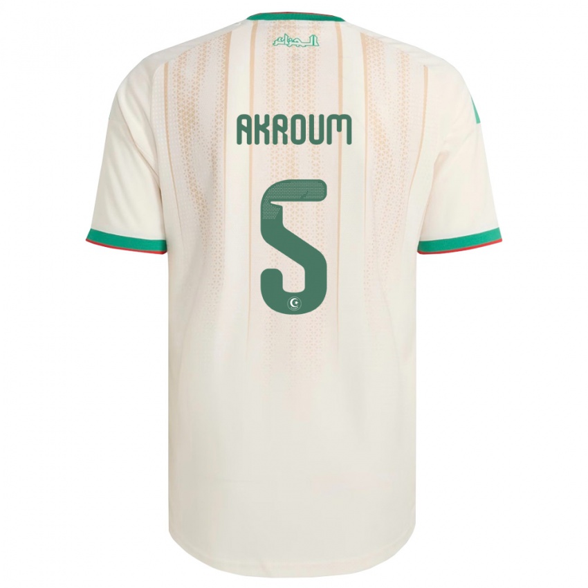 ילדים אלג'יריה Youcef Akroum #5 שמנת ירוק אדום ג'רזי ביתית 26-28 חולצה קצרה