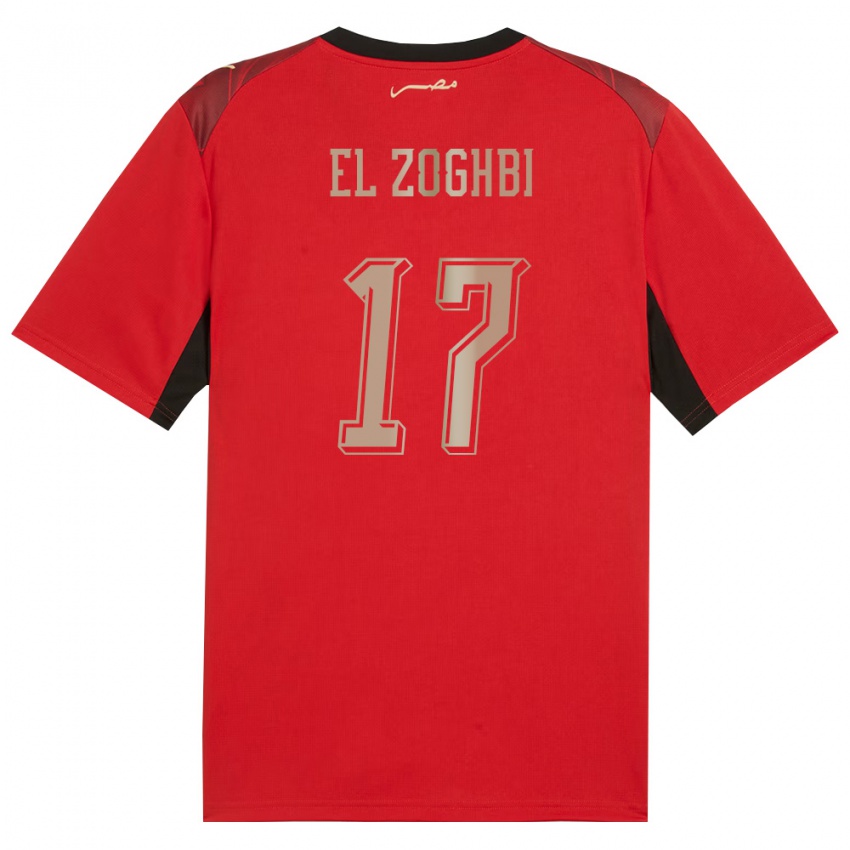 ילדים מצרים Abdelaziz El Zoghbi #17 אדום שחור זהב ג'רזי ביתית 26-28 חולצה קצרה