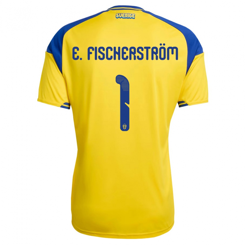 ילדים שוודיה Elton Fischerström Opancar #1 צהוב כחול לבן ג'רזי ביתית 26-28 חולצה קצרה