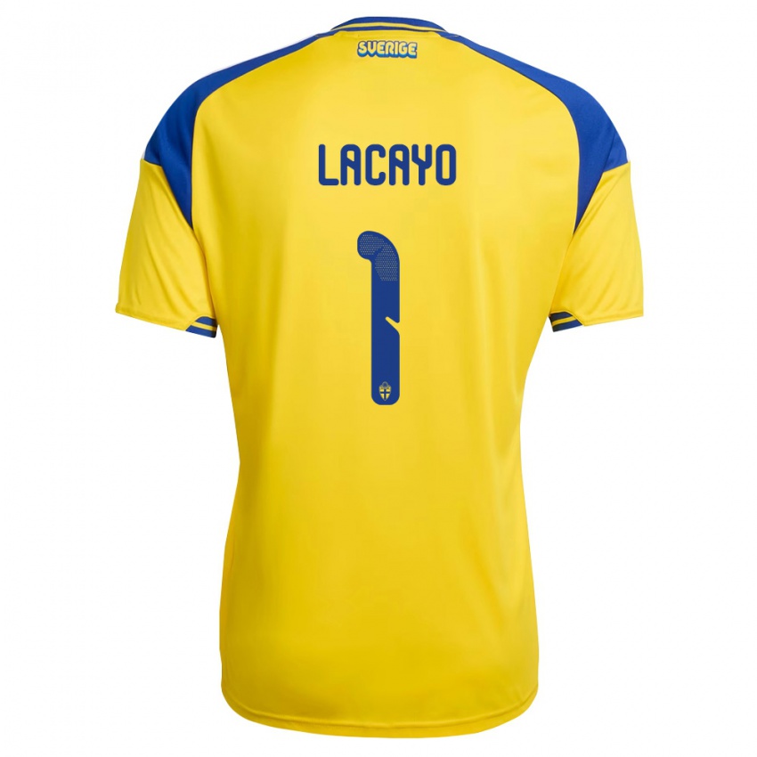 ילדים שוודיה John-Oliver Lacayo #1 צהוב כחול לבן ג'רזי ביתית 26-28 חולצה קצרה