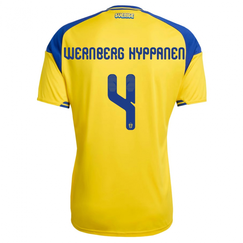 ילדים שוודיה Lino Wernberg Hyppänen #4 צהוב כחול לבן ג'רזי ביתית 26-28 חולצה קצרה