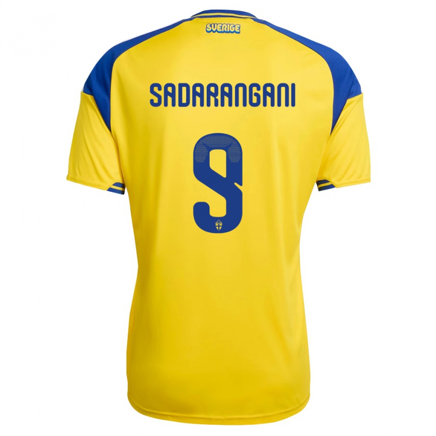 ילדים שוודיה Emil Sadarangani #9 צהוב כחול לבן ג'רזי ביתית 26-28 חולצה קצרה