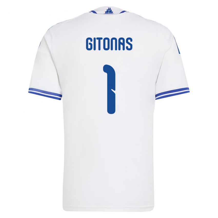 ילדים יוון Christos Gitonas #1 לבן כחול ג'רזי ביתית 26-28 חולצה קצרה