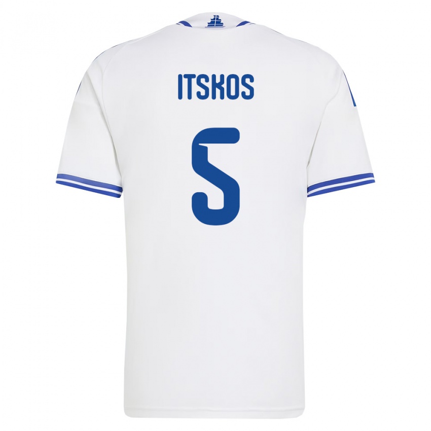 ילדים יוון Georgios Itskos #5 לבן כחול ג'רזי ביתית 26-28 חולצה קצרה