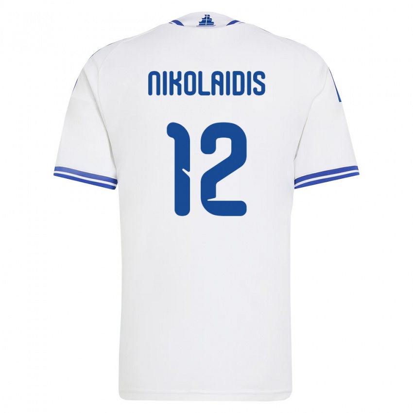 ילדים יוון Georgios Nikolaidis #12 לבן כחול ג'רזי ביתית 26-28 חולצה קצרה
