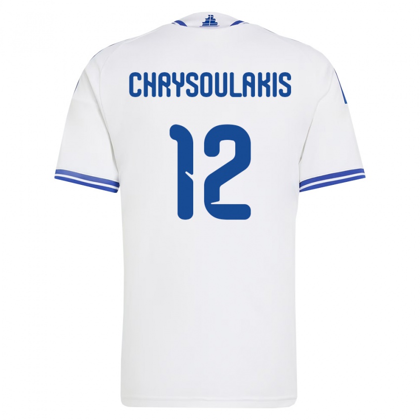 ילדים יוון Giannis Chrysoulakis #12 לבן כחול ג'רזי ביתית 26-28 חולצה קצרה