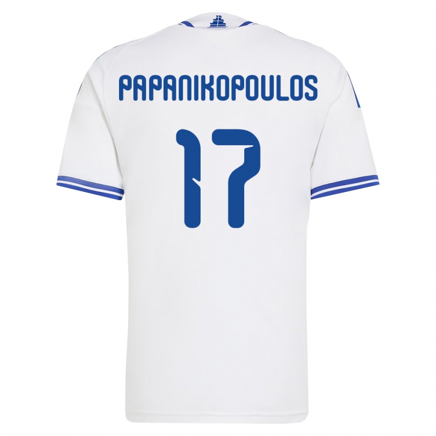 ילדים יוון Athanasios Papanikopoulos #17 לבן כחול ג'רזי ביתית 26-28 חולצה קצרה