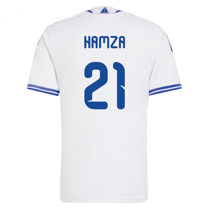 ילדים יוון אריק חאמזה #21 לבן כחול ג'רזי ביתית 26-28 חולצה קצרה