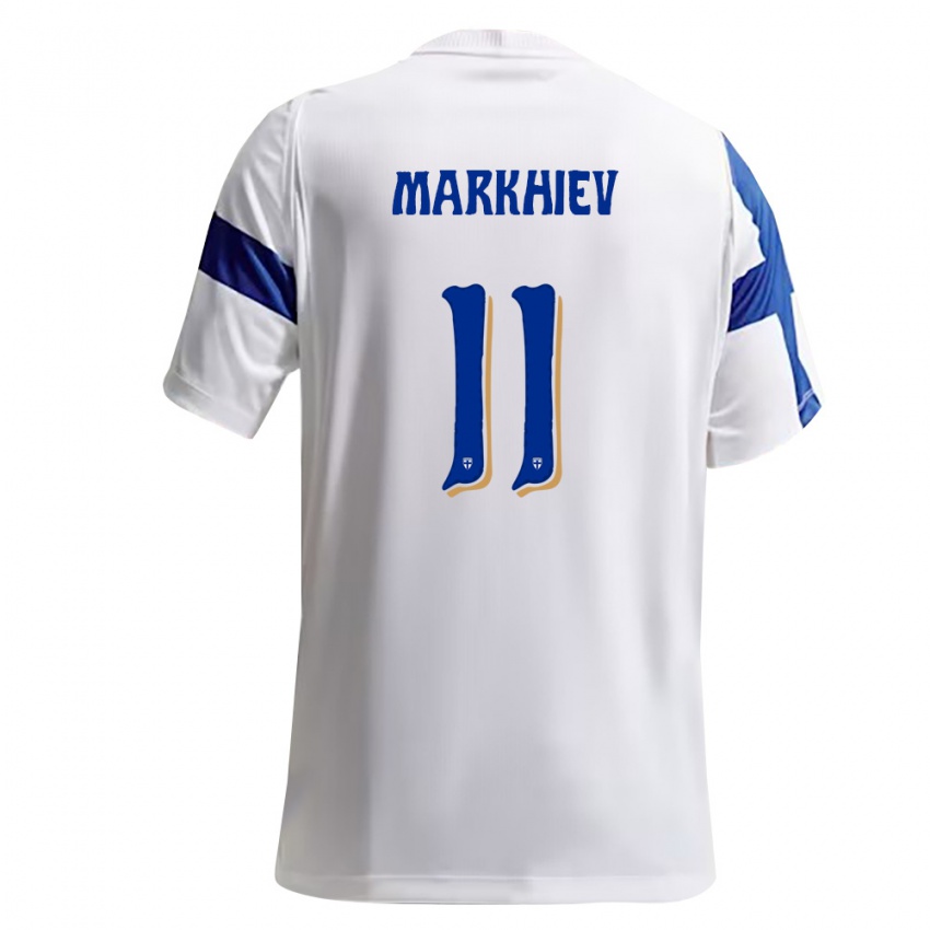 ילדים פינלנד Adam Markhiev #11 לבן כחול ג'רזי ביתית 26-28 חולצה קצרה