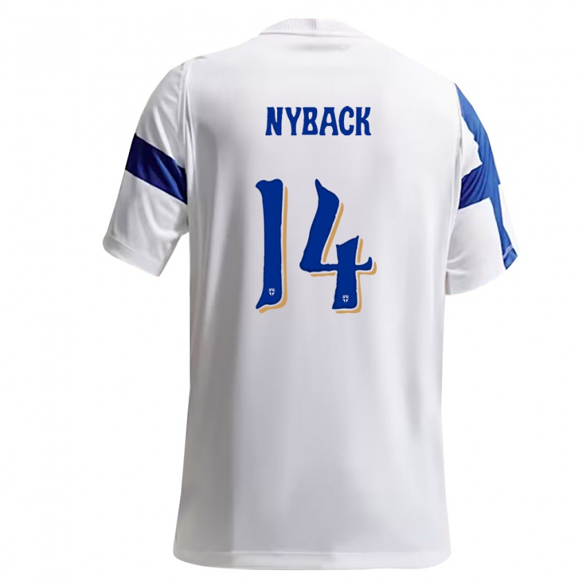 ילדים פינלנד Iivo Nybäck #14 לבן כחול ג'רזי ביתית 26-28 חולצה קצרה