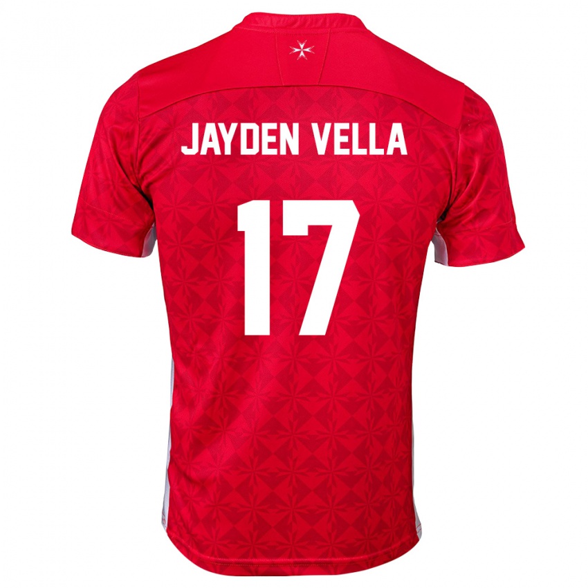 ילדים מלטה Jayden Vella #17 אדום לבן ג'רזי ביתית 26-28 חולצה קצרה