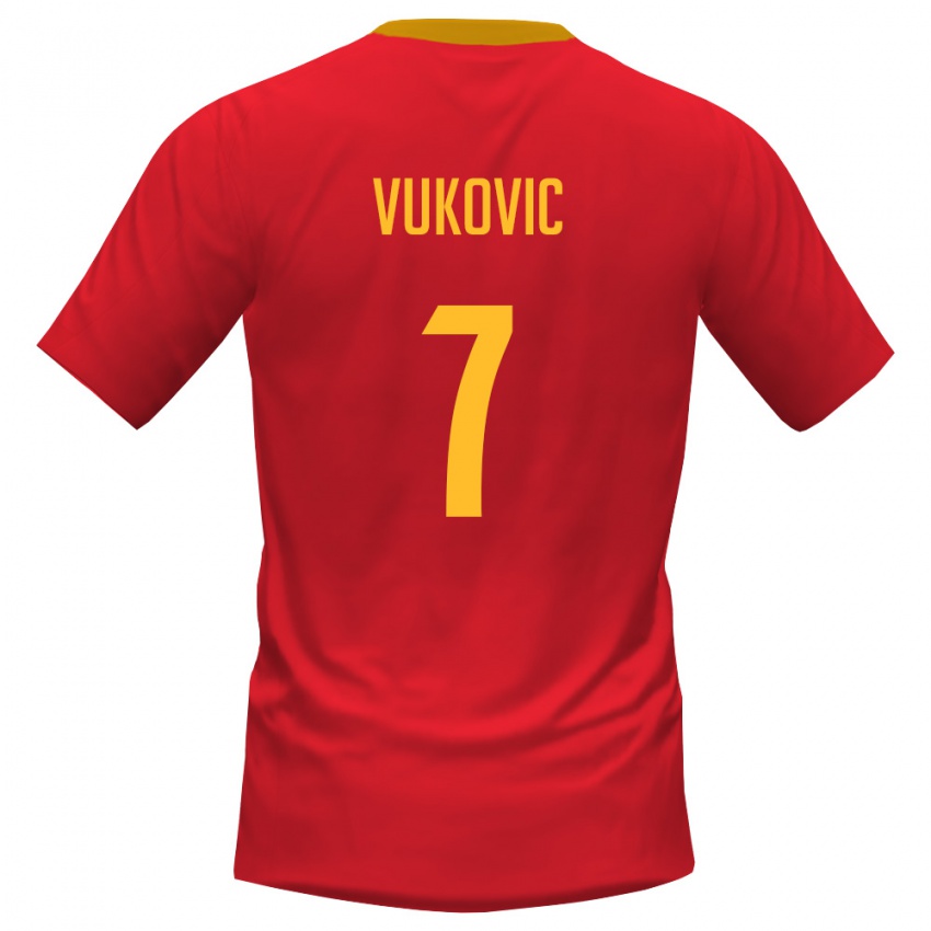 ילדים מונטנגרו Nikola Vukovic #7 אדום צהוב ג'רזי ביתית 26-28 חולצה קצרה