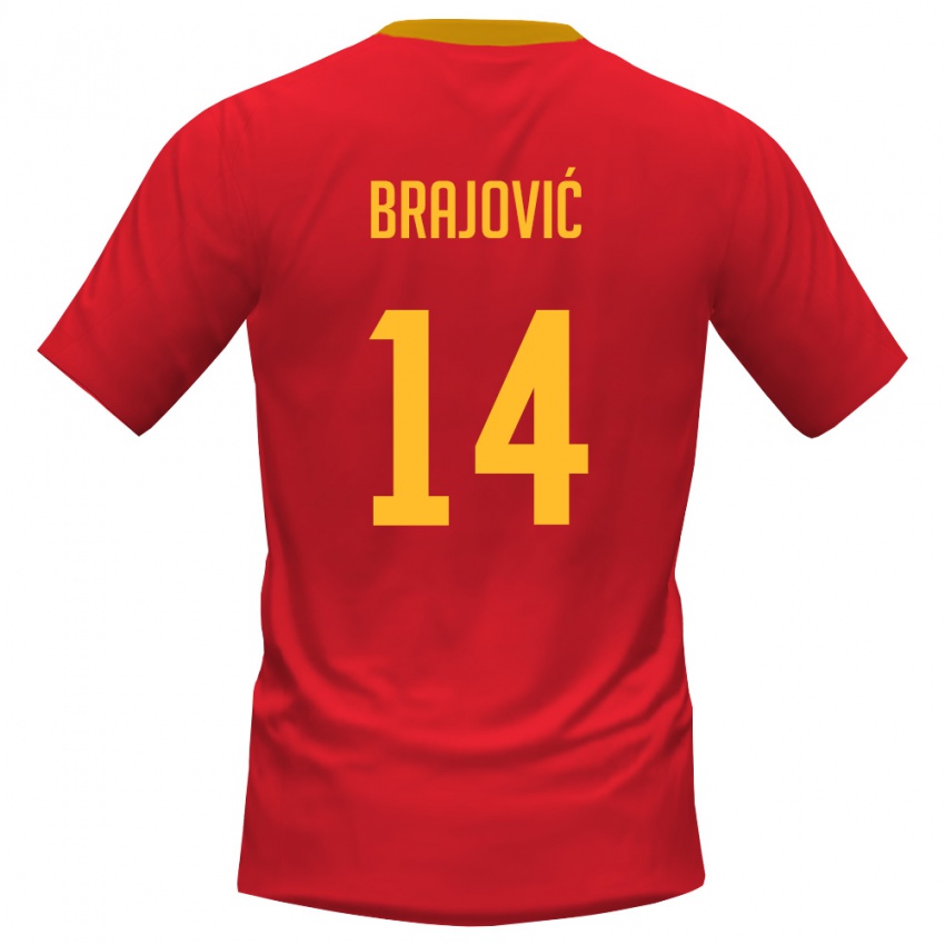 ילדים מונטנגרו Luka Brajović #14 אדום צהוב ג'רזי ביתית 26-28 חולצה קצרה