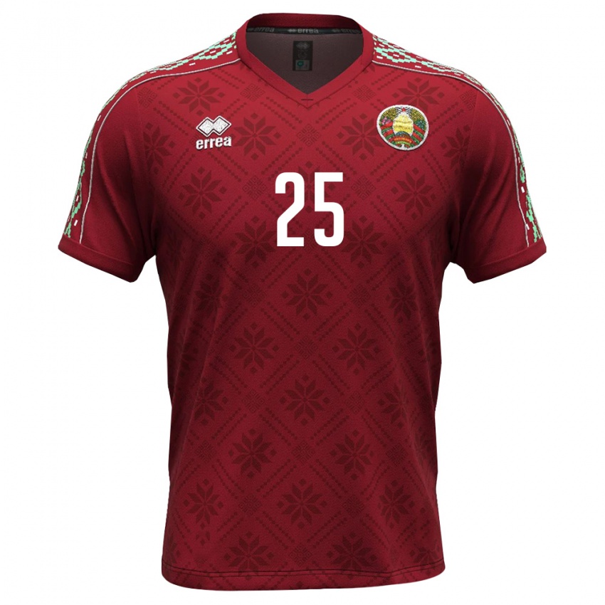 ילדים בלארוס ניקיטה טישקוב #25 אדום עמוק לבן ג'רזי ביתית 26-28 חולצה קצרה