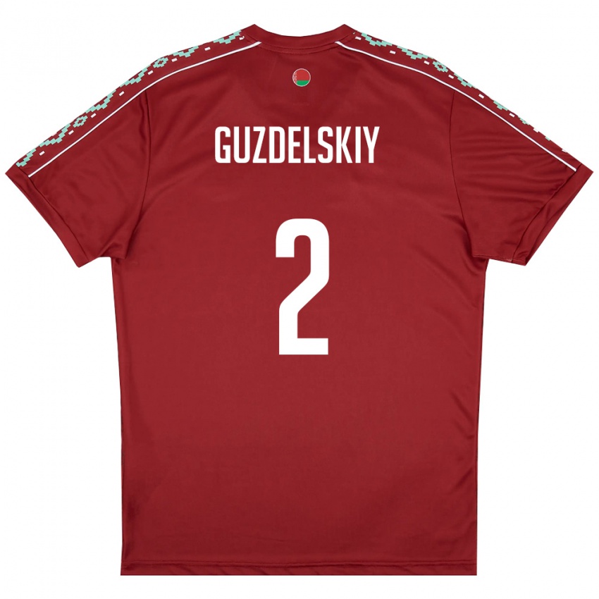 ילדים בלארוס Sergey Guzdelskiy #2 אדום עמוק לבן ג'רזי ביתית 26-28 חולצה קצרה