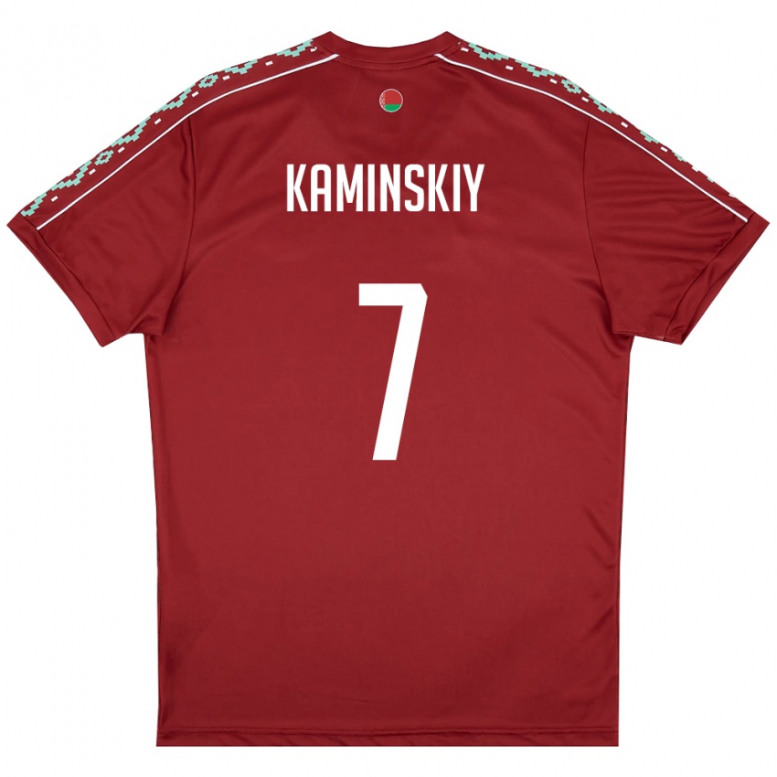 ילדים בלארוס Timofey Kaminskiy #7 אדום עמוק לבן ג'רזי ביתית 26-28 חולצה קצרה