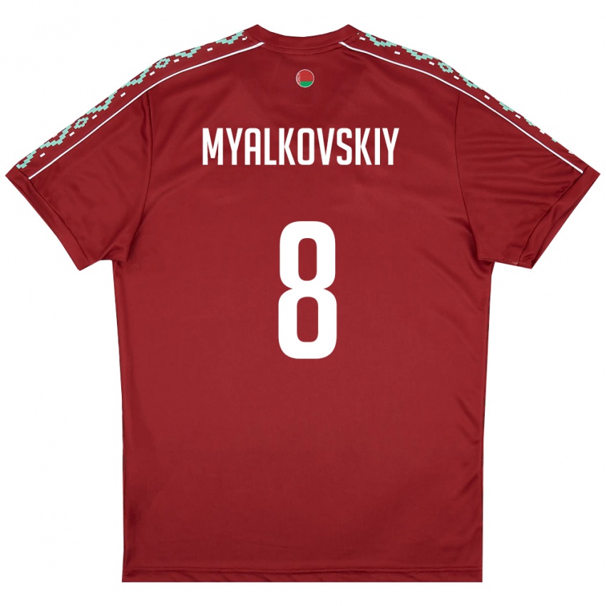 ילדים בלארוס Ruslan Myalkovskiy #8 אדום עמוק לבן ג'רזי ביתית 26-28 חולצה קצרה