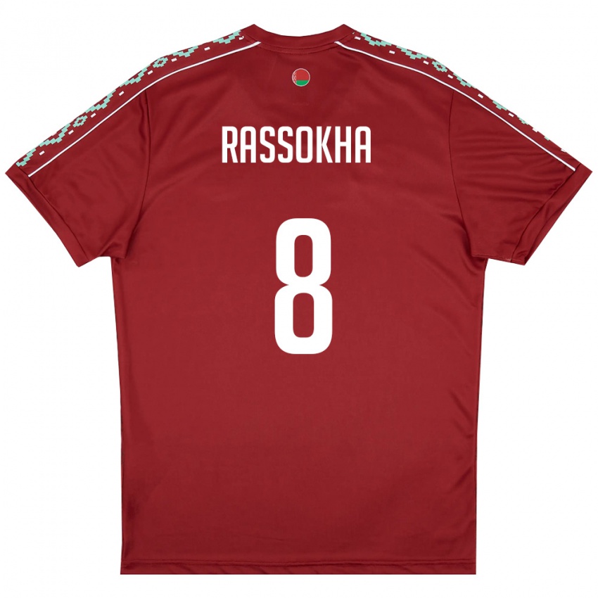 ילדים בלארוס Daniil Rassokha #8 אדום עמוק לבן ג'רזי ביתית 26-28 חולצה קצרה