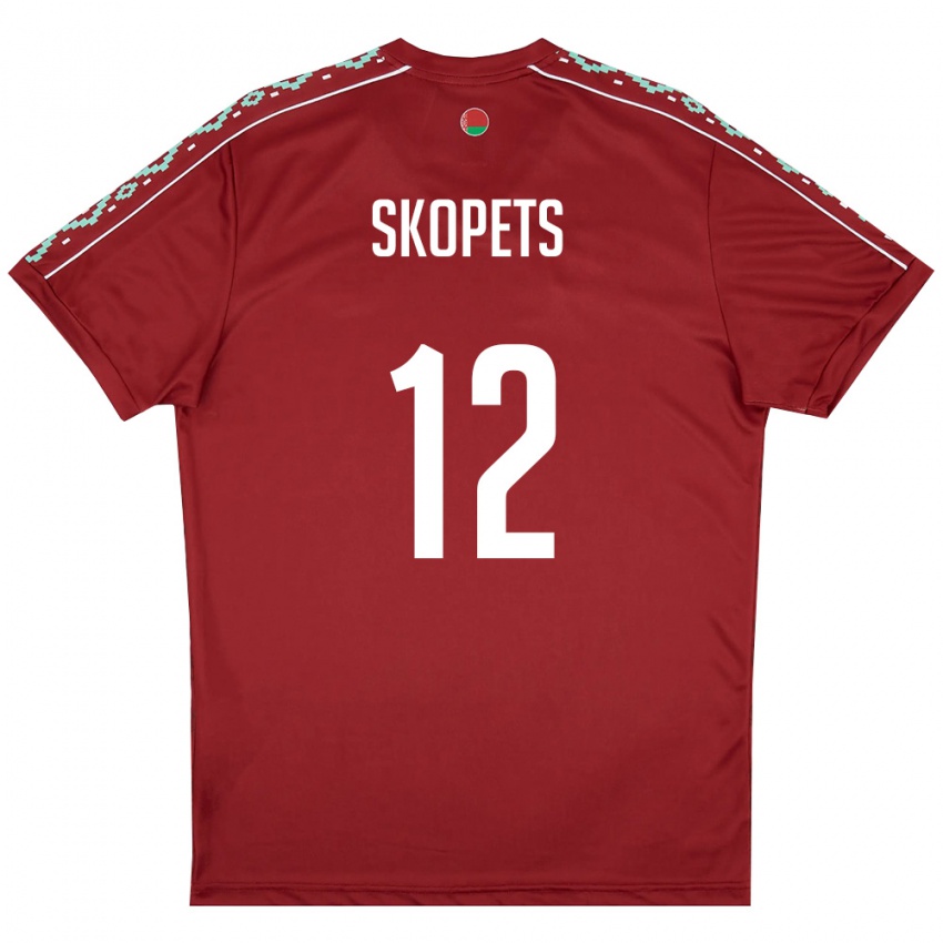 ילדים בלארוס Arseniy Skopets #12 אדום עמוק לבן ג'רזי ביתית 26-28 חולצה קצרה