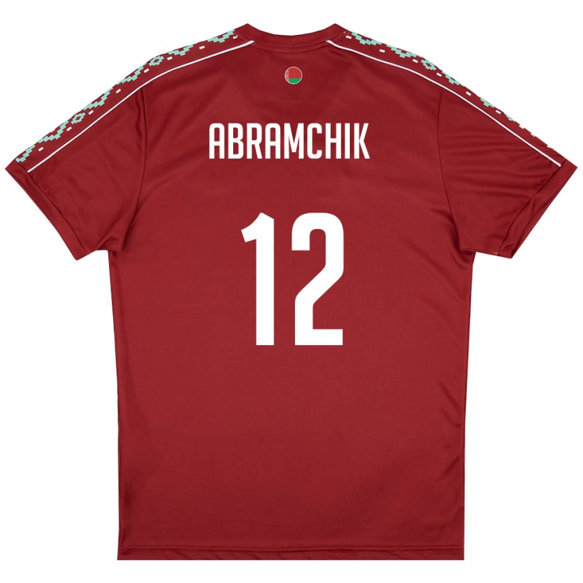 ילדים בלארוס Vladislav Abramchik #12 אדום עמוק לבן ג'רזי ביתית 26-28 חולצה קצרה