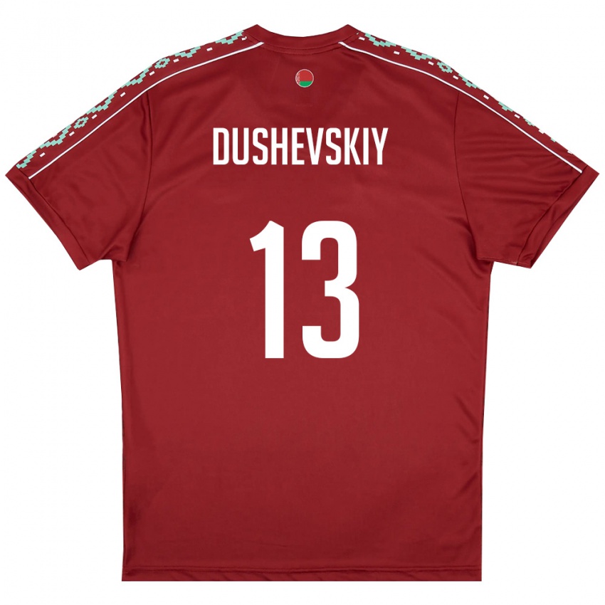 ילדים בלארוס Daniil Dushevskiy #13 אדום עמוק לבן ג'רזי ביתית 26-28 חולצה קצרה