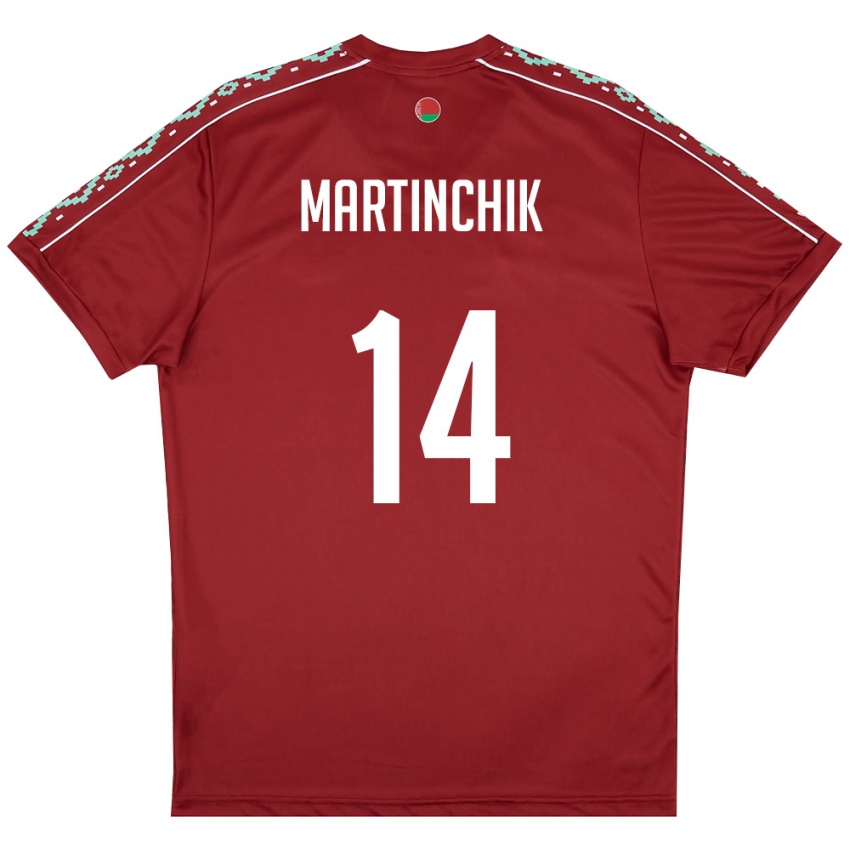 ילדים בלארוס Kirill Martinchik #14 אדום עמוק לבן ג'רזי ביתית 26-28 חולצה קצרה
