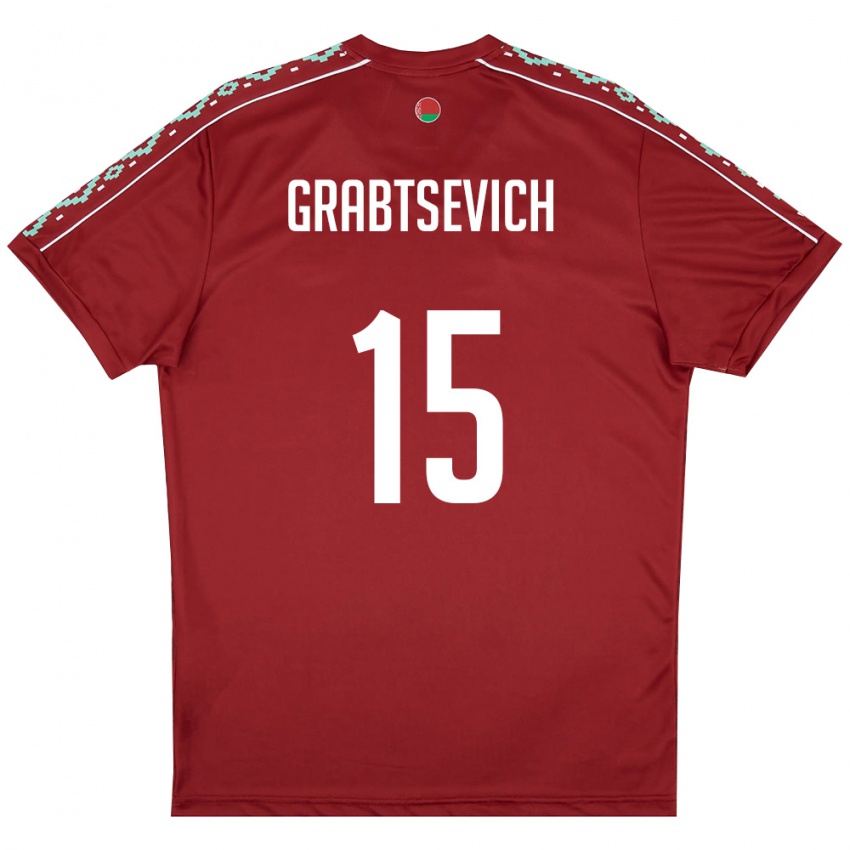 ילדים בלארוס Artem Grabtsevich #15 אדום עמוק לבן ג'רזי ביתית 26-28 חולצה קצרה