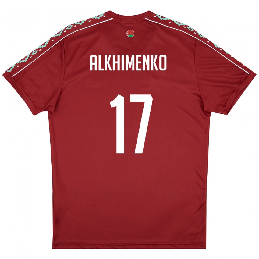 ילדים בלארוס Nikolay Alkhimenko #17 אדום עמוק לבן ג'רזי ביתית 26-28 חולצה קצרה