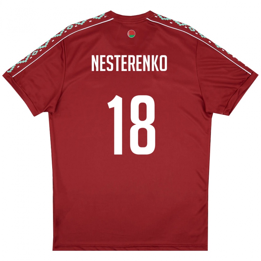 ילדים בלארוס Evgeniy Nesterenko #18 אדום עמוק לבן ג'רזי ביתית 26-28 חולצה קצרה