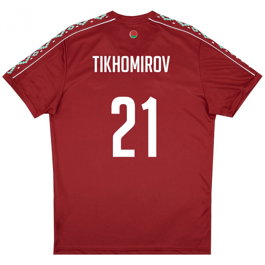 ילדים בלארוס Ivan Tikhomirov #21 אדום עמוק לבן ג'רזי ביתית 26-28 חולצה קצרה