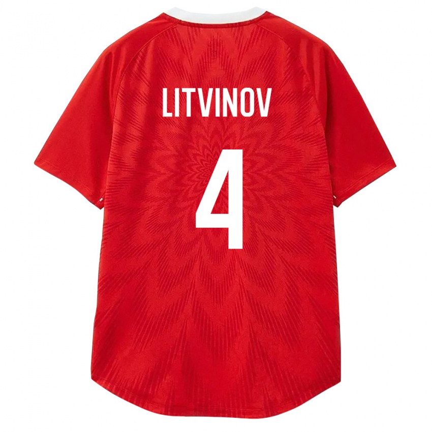 ילדים רוסיה Konstantin Litvinov #4 אדום לבן חום ג'רזי ביתית 26-28 חולצה קצרה