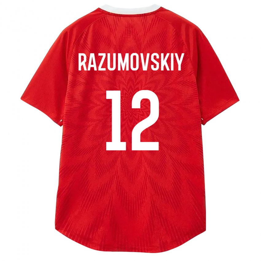 ילדים רוסיה Timofey Razumovskiy #12 אדום לבן חום ג'רזי ביתית 26-28 חולצה קצרה