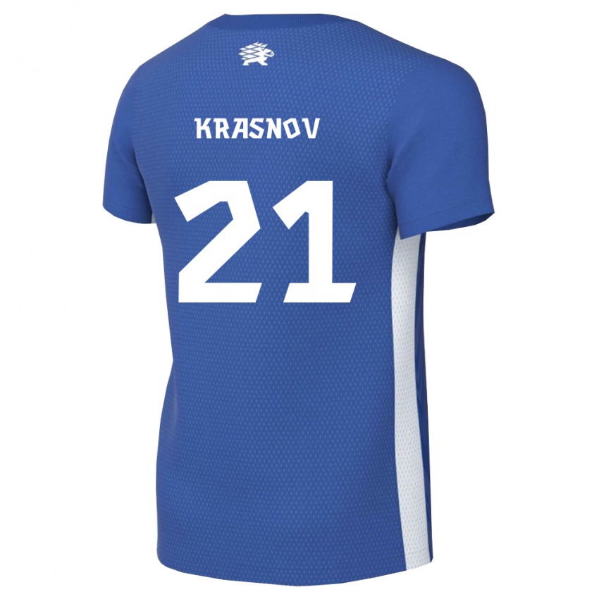 ילדים אסטוניה Ivan Krasnov #21 כחול כהה לבן ג'רזי ביתית 26-28 חולצה קצרה