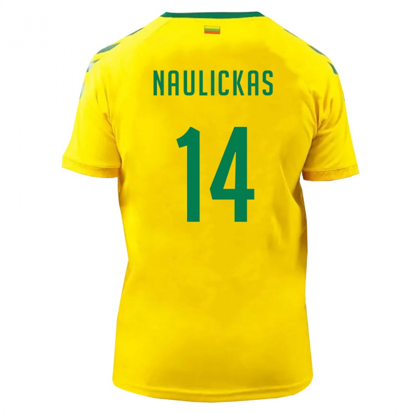 ילדים ליטא Arnas Naulickas #14 צהוב ירוק ג'רזי ביתית 26-28 חולצה קצרה