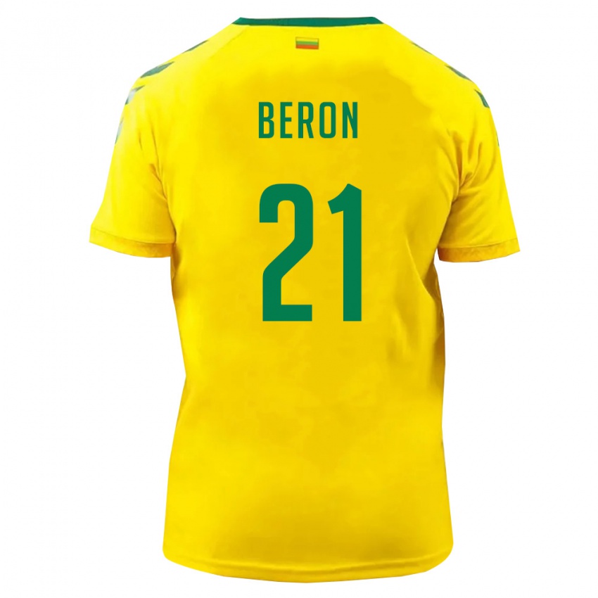 ילדים ליטא Jake Beron #21 צהוב ירוק ג'רזי ביתית 26-28 חולצה קצרה