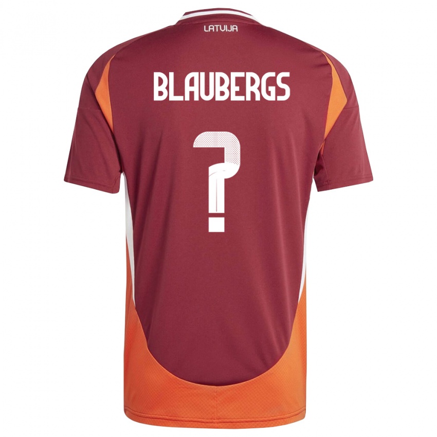 ילדים לטביה Markuss Blaubergs #0 אדום עמוק לבן כתום ג'רזי ביתית 26-28 חולצה קצרה