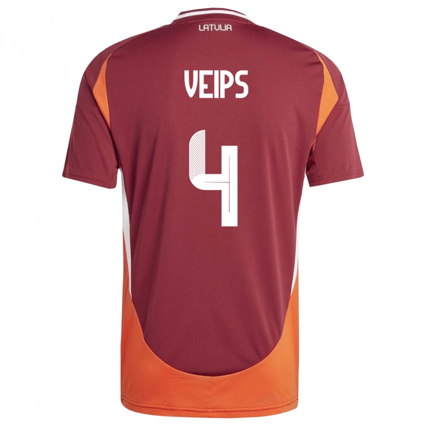 ילדים לטביה Roberts Veips #4 אדום עמוק לבן כתום ג'רזי ביתית 26-28 חולצה קצרה