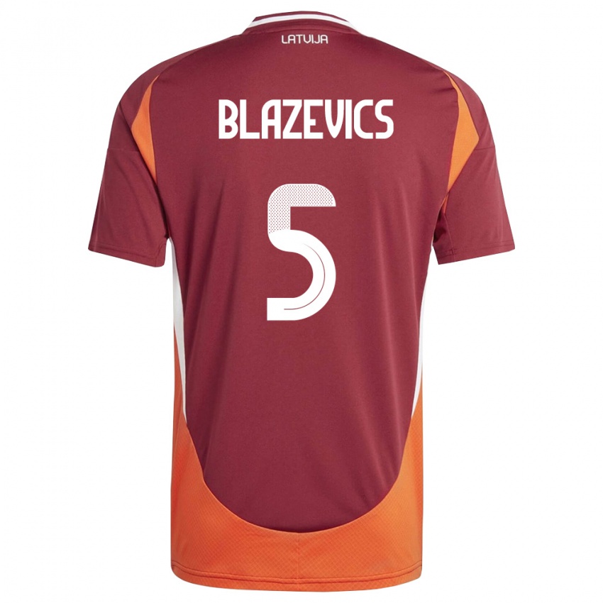 ילדים לטביה Jegors Blazevics #5 אדום עמוק לבן כתום ג'רזי ביתית 26-28 חולצה קצרה