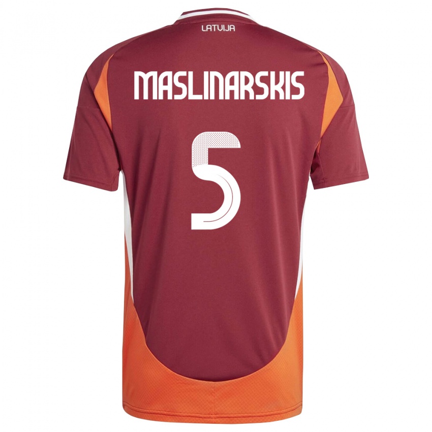 ילדים לטביה Gustavs Maslinarskis #5 אדום עמוק לבן כתום ג'רזי ביתית 26-28 חולצה קצרה