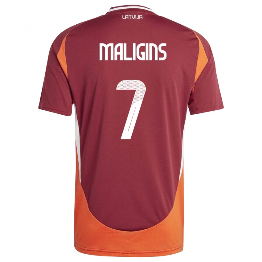ילדים לטביה Zahars Maligins #7 אדום עמוק לבן כתום ג'רזי ביתית 26-28 חולצה קצרה