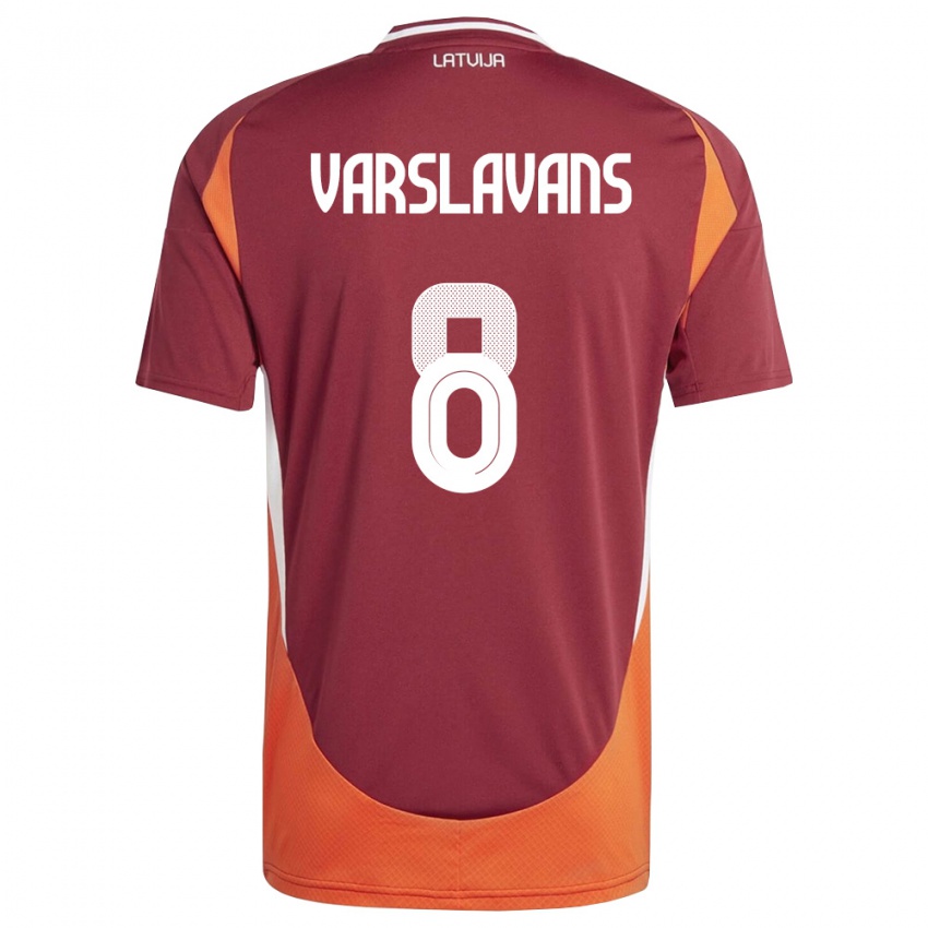 ילדים לטביה Renars Varslavans #8 אדום עמוק לבן כתום ג'רזי ביתית 26-28 חולצה קצרה