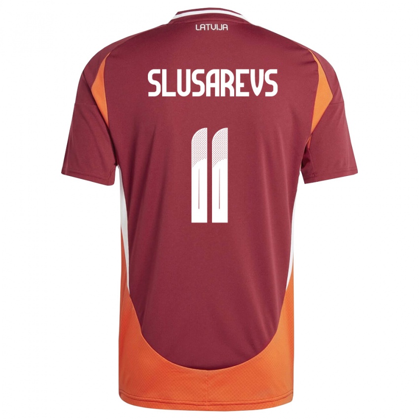 ילדים לטביה Danila Slusarevs #11 אדום עמוק לבן כתום ג'רזי ביתית 26-28 חולצה קצרה