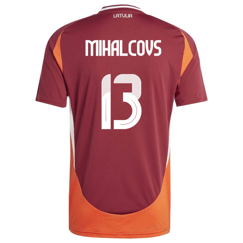 ילדים לטביה Glebs Mihalcovs #13 אדום עמוק לבן כתום ג'רזי ביתית 26-28 חולצה קצרה