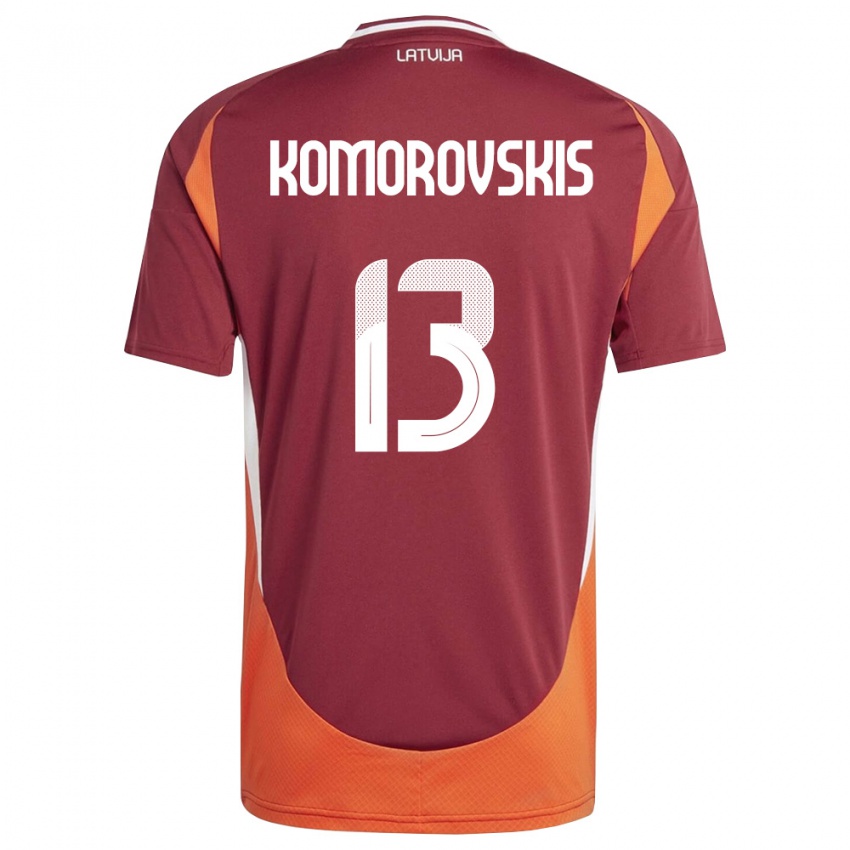 ילדים לטביה Emils Komorovskis #13 אדום עמוק לבן כתום ג'רזי ביתית 26-28 חולצה קצרה