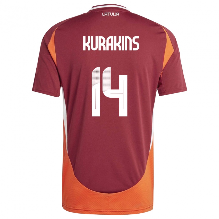 ילדים לטביה Adrians Kurakins #14 אדום עמוק לבן כתום ג'רזי ביתית 26-28 חולצה קצרה